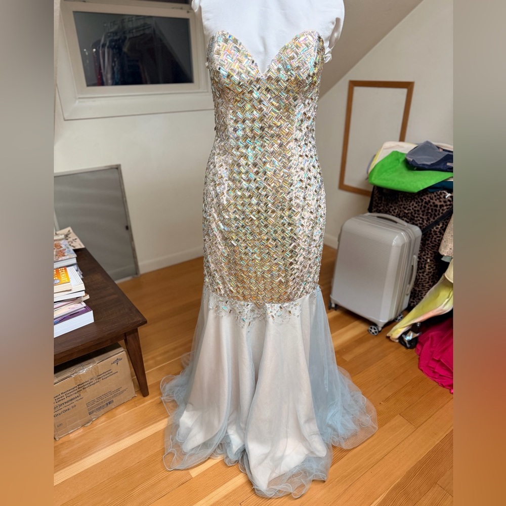 Terani Couture Iridescent Silver Gown